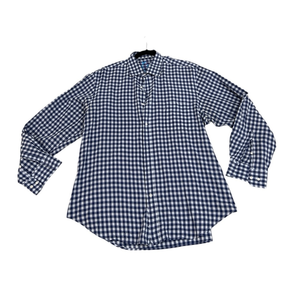 J. McLaughlin men’s navy & white gingham check 100% cotton casual Shirt size xl